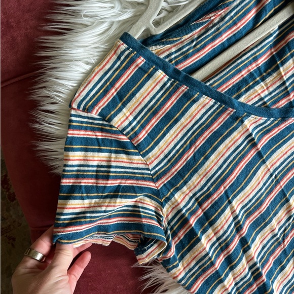 Madewell Do Well Striped V-Neck T-Shirt Size Large | Multicolor Cotton Blend Tee - Picture 5 of 7